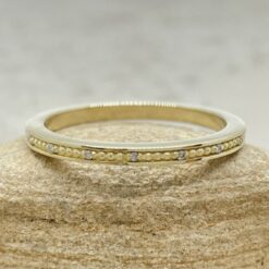 Tiny Diamond Eternity Band Scattered Grooved Design Yellow Gold LS6744