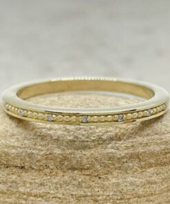 Tiny Diamond Eternity Band Scattered Grooved Design Yellow Gold LS6744