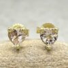 Tiny Heart Peach Morganite Earrings Push Back Stud Yellow Gold LS6374