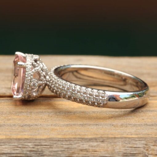 2 Carat Morganite Engagement Ring Side Halo White Gold Platinum LS7028