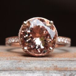 5 Carat Round Cut Morganite Ring Pave Diamond Shank Rose Gold LS7026