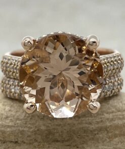 5 Carat Round Morganite Cathedral Shank Wedding Band Rose Gold LS7029