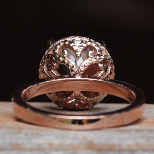 5 Carat Round Morganite Ring Filigree Half Eternity Rose Gold LS7026