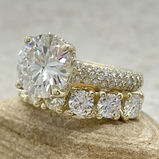 7 Stone Band Moissanite Engagement Ring Diamond Set Yellow Gold LS7030