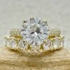 7 Stone Round Cut Lab Diamond Engagement Ring Set Yellow Gold LS7030