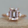 Dainty Emerald Morganite Three Stone Engagement Ring Rose Gold LS7069