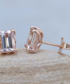 Emerald Morganite Pushback Earrings Lily Petal Prongs Rose Gold LS6172