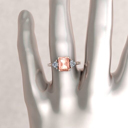 Emerald Peachy Pink Morganite Trillion Diamond Ring Rose Gold LS6404