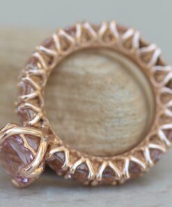 Genuine Dark Pink Morganite Gemstone Engagement Ring Rose Gold LS6273