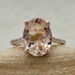 Light Peach Morganite Diamond Shank Engagement Ring Rose Gold LS6154