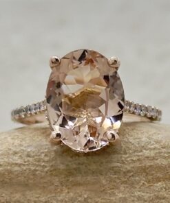 Light Peach Morganite Diamond Shank Engagement Ring Rose Gold LS6154