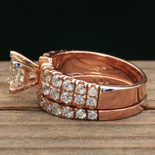 Moissanite Diamond Engagement Ring Wedding Band Set Rose Gold LS5041