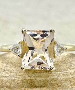 Peach Morganite Diamond Three Stone Engagement Ring Yellow Gold LS7068