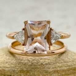Peach Pink Morganite Engagement Ring Trillion Diamond Rose Gold LS7070