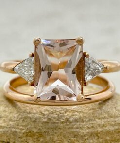 Peach Pink Morganite Engagement Ring Trillion Diamond Rose Gold LS7070