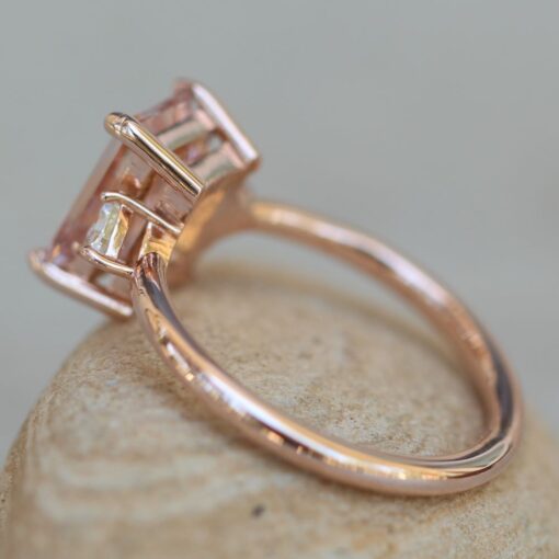 Peach Pink Morganite Trillion Diamond Engagement Ring Rose Gold LS7069
