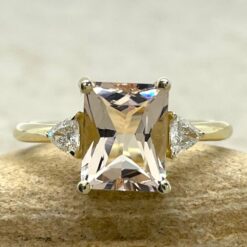 Peachy Morganite Trillion Diamond Engagement Ring Yellow Gold LS7068