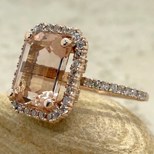 Peachy Pink Morganite Engagement Ring Diamond Prong Rose Gold LS7116