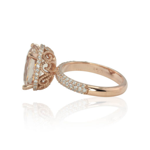 Peachy Pink Morganite Filigree Hearts Engagement Ring Rose Gold LS4418