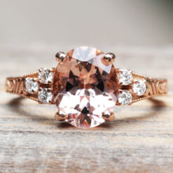 Pear Morganite Engagement Ring Ten Diamonds Milgrain Rose Gold LS5311