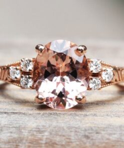 Pear Morganite Engagement Ring Ten Diamonds Milgrain Rose Gold LS5311