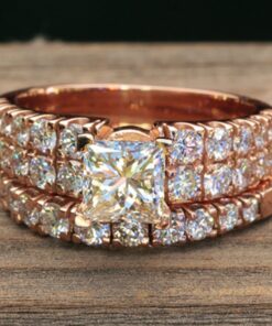 Princess Cut Lab Diamond Engagement Ring Bridal Set Rose Gold LS5041