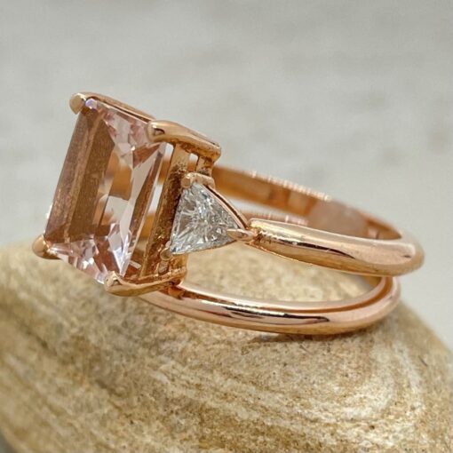 Radiant Cut Peachy Morganite Diamond Engagement Ring Rose Gold LS7070