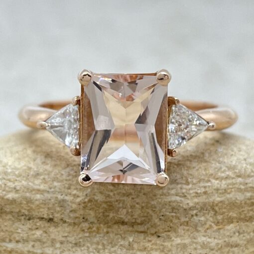 Radiant Peachy Pink Morganite Diamond Engagement Ring Rose Gold LS7068