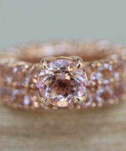 Rare Dark Pink Morganite Engagement Ring Eternity Set Rose Gold LS6274