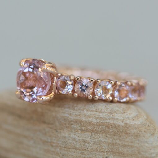 Rare Dark Pink Morganite Flower Shank Engagement Ring Rose Gold LS6273
