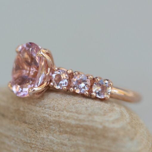 Rare Oval Dark Pink Morganite 6 Round Engagement Ring Rose Gold LS6278
