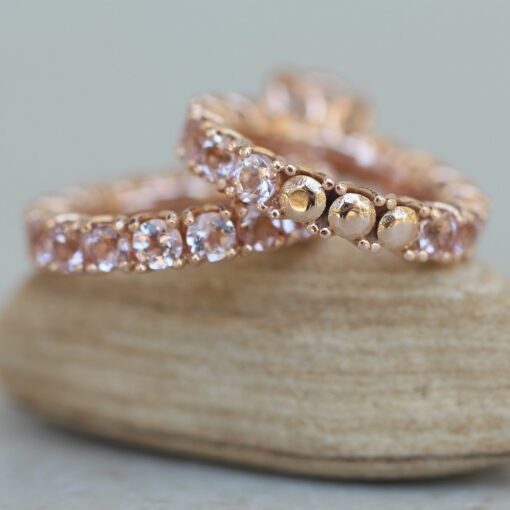 Rare Pink Morganite Engagement Ring Eternity Band Set Rose Gold LS6274