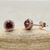Red Garnet Diamond Filigree Studs January Birthstone Rose Gold LS7115