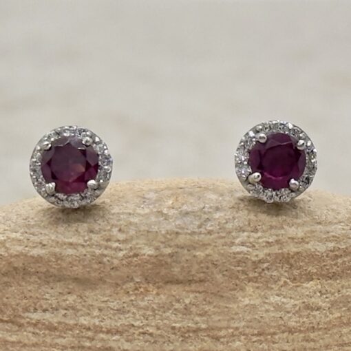 Red Garnet Diamond Studs January Birthstone White Gold Platinum LS7115