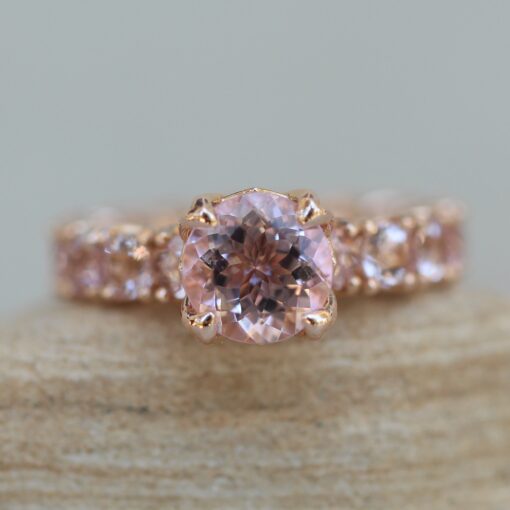 Round Cut Pink Morganite Flower Shank Engagement Ring Rose Gold LS6273