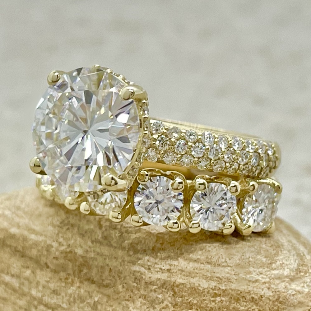 Round Lab Diamond Engagement Ring Hidden Halo Set Yellow Gold LS7030