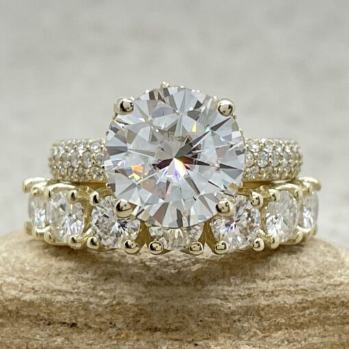 Round Moissanite Engagement Ring Diamond Halo Set Yellow Gold LS7030