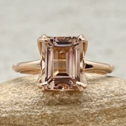 Solitaire Emerald Cut Peach Morganite Engagement Ring Rose Gold LS6944