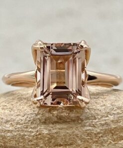 Solitaire Emerald Cut Peach Morganite Engagement Ring Rose Gold LS6944