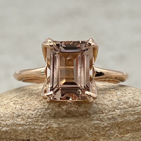 Solitaire Emerald Cut Pink Morganite Engagement Ring Rose Gold LS6944