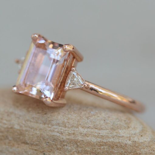 Solitaire Emerald Cut Pink Morganite Engagement Ring Rose Gold LS7069