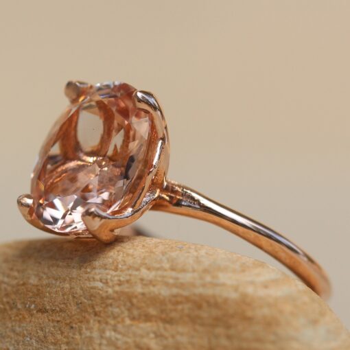 Solitaire Oval Morganite Engagement Ring Flower Prong Rose Gold LS6212