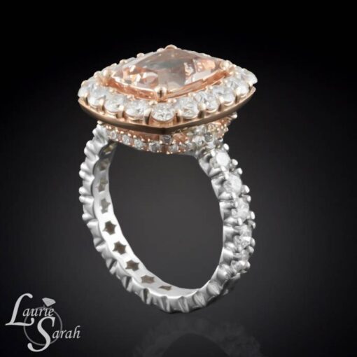 Cushion Morganite Large Diamond Shank Ring White Gold Platinum LS7161