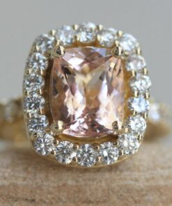 Rectangular Cushion Cut Morganite Engagement Ring Yellow Gold LS7161