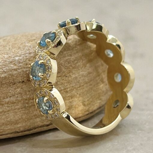 Aquamarine Wedding Ring Lab Organic Diamond Shank Yellow Gold LS7047