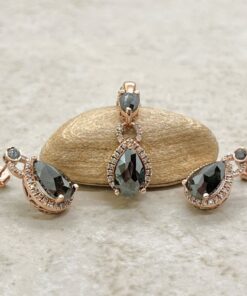 Genuine Salt and Pepper Diamond Necklace Earring Set Rose Gold LS7192