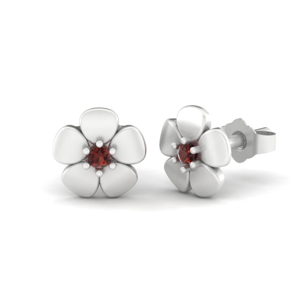 Birthstone Garnet Flower Stud Earrings Gift White Gold Platinum LS4572