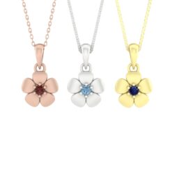 Cute Flower Birthstone Pendant Rose White Yellow Gold Platinum LS4573