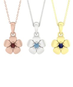 Cute Flower Birthstone Pendant Rose White Yellow Gold Platinum LS4573