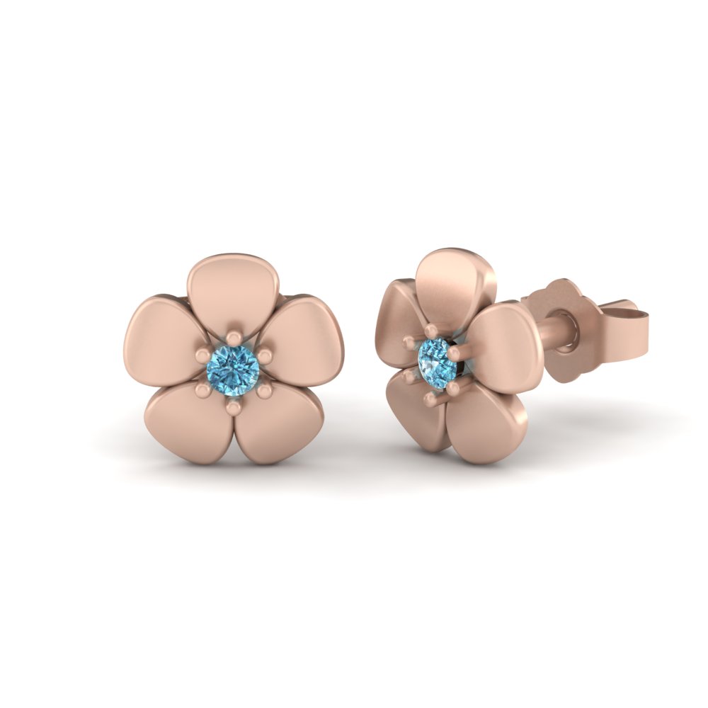 December Birthstone Blue Topaz Flower Earrings Gift Rose Gold LS4572